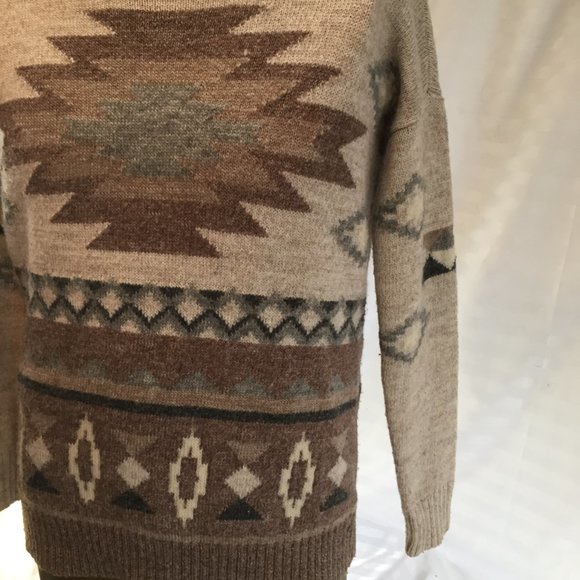 American Eagle Outfitters Mens Sweater Small Pullover Beige Tribal Aztec Wool - Picture 5 of 15